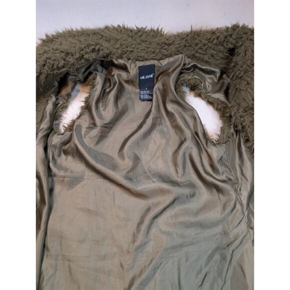 Me Jane Olive Green Open Faux Fur Sherpa Long Hair Vest Sz S Boho Fallfashion - Picture 7 of 7